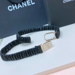Chanel 23SC Rhinestone Square Frame Logo Buckle Calfskin Belt - Image 2