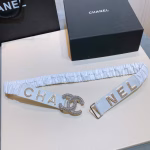 Chanel CC Rhinestone Metal Logo Buckle Elastic Belt - Image 2