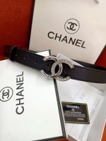 CHANEL Classic Tweed-Style Double C Rhinestone-Embedded Leather Women's Belt - Image 9