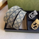 Gucci New Style Genuine Leather Double-Buckle Two-End Gift Box Belt