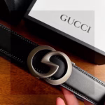 Gucci Gunmetal Double G Automatic Buckle Belt - Image 9
