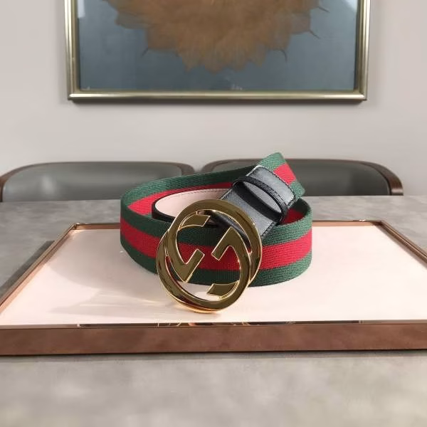 3 Gucci Original Order Belt with Red and Green Fabric Paneling - Image 1