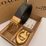 Coach Camouflage Patchwork Black Belt with Gilded Buckle for Men