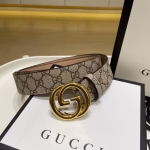 Gucci Men's Classic Full Leather Brown Embossed Belt - Image 5