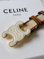 Celine Women's Belt with Beige Woven Surface and Brown Leather - Image 4