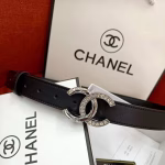 Chanel Classic Tweed Style Double C Diamond-Embedded Genuine Leather Ladies' Belt