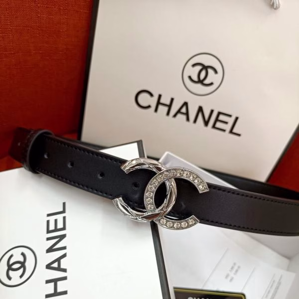 3 Chanel Classic Tweed Style Double C Diamond-Embedded Genuine Leather Ladies' Belt - Image 1