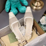 Gucci 2022 Spring/Summer New Style: Mesh Sandals with Rhinestones, Genuine Leather Sole & Small Square Toe