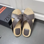 ZEGNA Ermenegildo Zegna Wu Lei's Same Style Calfskin Hemp Rope Woven Midsole Slippers - Image 4