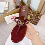 Tory Burch Patent Leather Collection Classic Fashion Flat Toe-Post Sandals