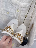 Chanel 2022 Pendant Pearl Chain Flip-Flop Sandals - Image 3