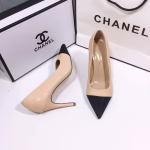 Chanel Beige Sheepskin Pattern Paneled Classic Color-Matching Versatile High-Heeled Shoes - Image 2