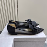 Jimmy Choo 2023 New Crystal Studded Bow Pointed-Toe Mary Jane Flats - Image 5