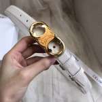 CELINE Women's White Arc de Triomphe Gold Buckle Belt