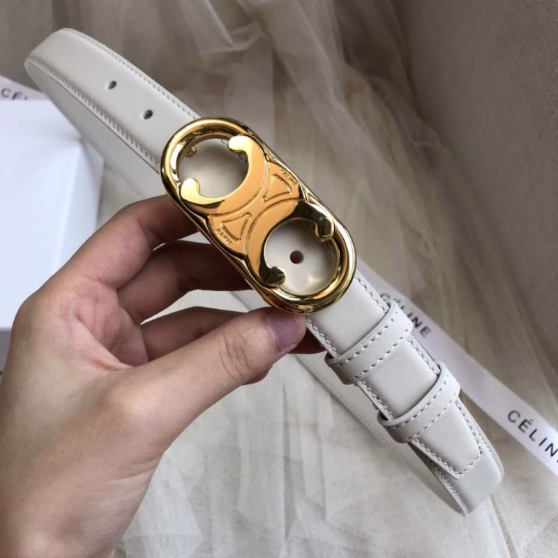 4 CELINE Women's White Arc de Triomphe Gold Buckle Belt - Image 1
