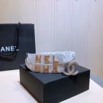 Chanel CC Rhinestone Metal Logo Buckle Elastic Belt