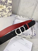 Dior Grained Calfskin Leather Belt with Cut-Out "CD" Buckle - Image 2