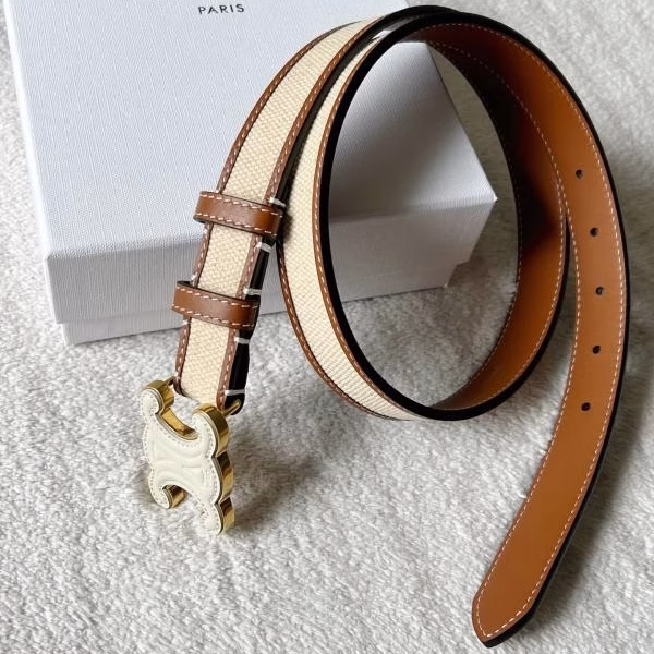 4 Celine Women's Belt with Beige Woven Surface and Brown Leather - Image 1
