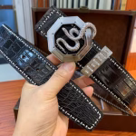 Stefano Golden Series Pure Gold Buckle Gold-Plated Crocodile Leather Belt - Image 4