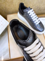 Alexander McQueen Crocodile Leather High-Luxury Classic White Shoes with White Soles and Black Upper - Image 4