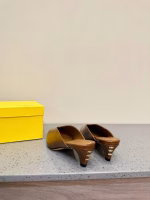 Fendi 2024 New Double F Gold Buckle Cutout Stiletto Heeled Mules - Image 8