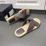 ZEGNA Ermenegildo Zegna Wu Lei's Same Style Calfskin Hemp Rope Woven Midsole Slippers - Image 5