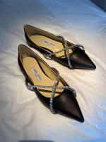 Original Stock Jimmy Choo Full-Grain Crystal Sheepskin Flat Shoes - Image 7