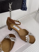 Jimmy Choo 2025 Early Spring New Rhinestone Block-Heel Cut-Out Sandals - Image 7