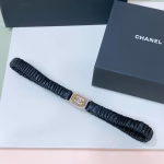 Chanel 23SC Rhinestone Square Frame Logo Buckle Calfskin Belt