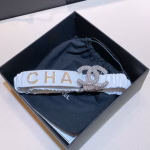 Chanel CC Rhinestone Metal Logo Buckle Elastic Belt - Image 6