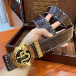 Stefano Golden Series Pure Gold Buckle Gold-Plated Crocodile Leather Belt - Image 5