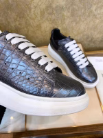 Alexander McQueen Crocodile Leather High-Luxury Classic White Shoes with White Soles and Black Upper - Image 5