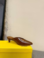 Fendi 2024 New Double F Gold Buckle Cutout Stiletto Heeled Mules - Image 7