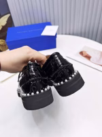 Stuart Weitzman Elegant Pearl-Embellished Buckle British-Style Fringed Leather Shoes - Image 7
