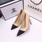 Chanel Beige Sheepskin Pattern Paneled Classic Color-Matching Versatile High-Heeled Shoes - Image 6