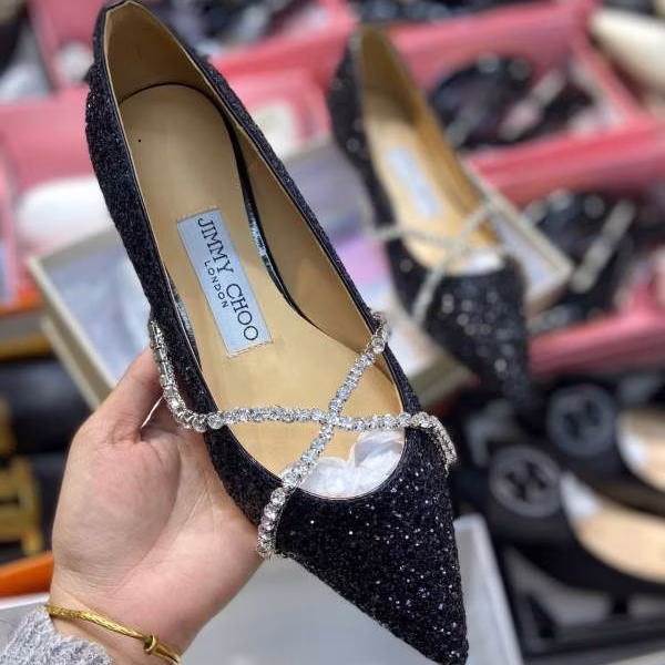 6 Original Stock Jimmy Choo Full-Grain Crystal Sheepskin Flat Shoes - Image 1