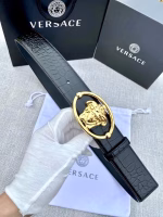 Versace Belt with Crocodile Pattern Leather Backing and Medusa Head Buckle - Image 4