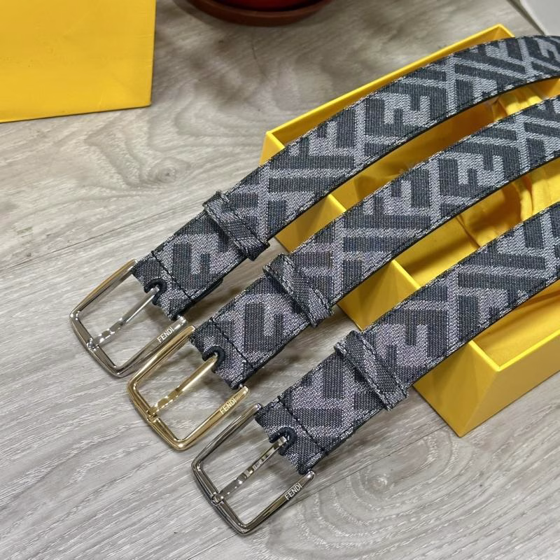 6 FENDI FF Pattern Fabric Single-loop Belt - Image 1