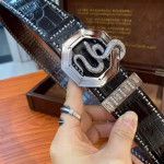 Stefano Golden Series Pure Gold Buckle Gold-Plated Crocodile Leather Belt - Image 6