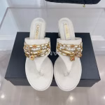 Chanel 2022 Pendant Pearl Chain Flip-Flop Sandals