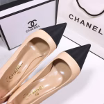 Chanel Beige Sheepskin Pattern Paneled Classic Color-Matching Versatile High-Heeled Shoes - Image 5