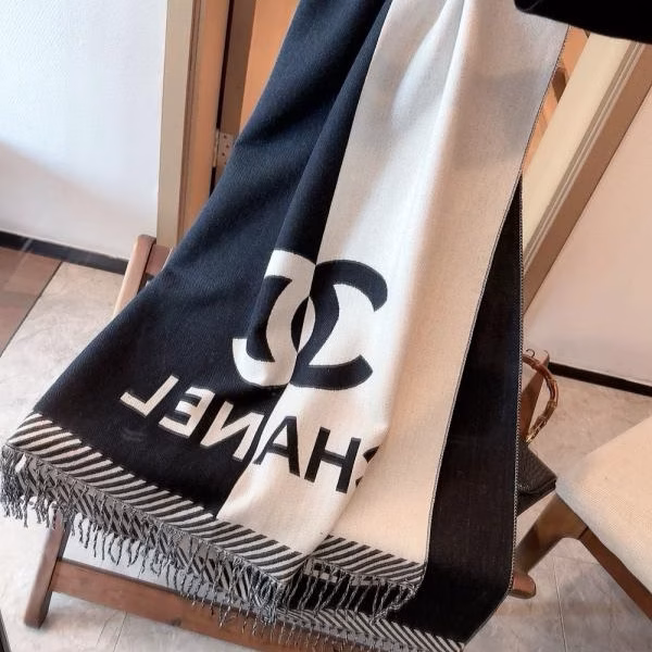 7 Chanel Double-Sided Double C Jacquard Cashmere Scarf - Image 1