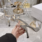 Dior 2025 Spring/Summer New Silk Studded Open-Toe High-Heeled Sandals - Image 7