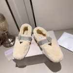 JIMMY CHOO Rabbit Fur Embellished Rhinestone Flat Ballet Shoes - Image 5