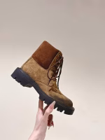 LOEWE Celebrity-Inspired Round-Toe Lace-Up Ankle Boots - Image 6