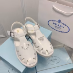 Prada Platform Wedge Sandals with Triangle Buckle