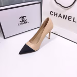 Chanel Beige Sheepskin Pattern Paneled Classic Color-Matching Versatile High-Heeled Shoes - Image 4
