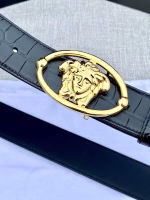 Versace Belt with Crocodile Pattern Leather Backing and Medusa Head Buckle - Image 3