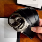 Gucci Gunmetal Double G Automatic Buckle Belt - Image 5