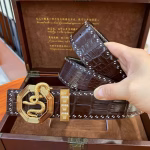 Stefano Golden Series Pure Gold Buckle Gold-Plated Crocodile Leather Belt - Image 8